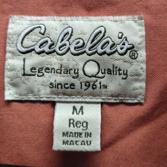Vintage Cabela's Mens Size Medium Orange Elbow Patch Long Sleeve Button-Up Shirt - Picture 5 of 6
